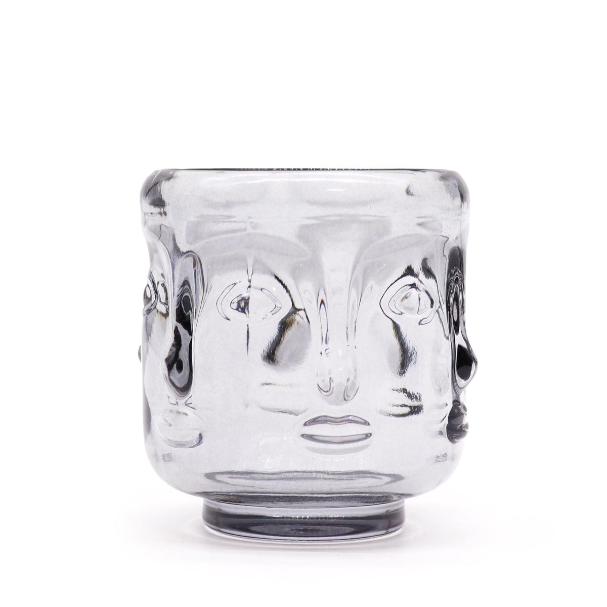 Buddha Faces Glass Candle Jar Set - Midnight Grey