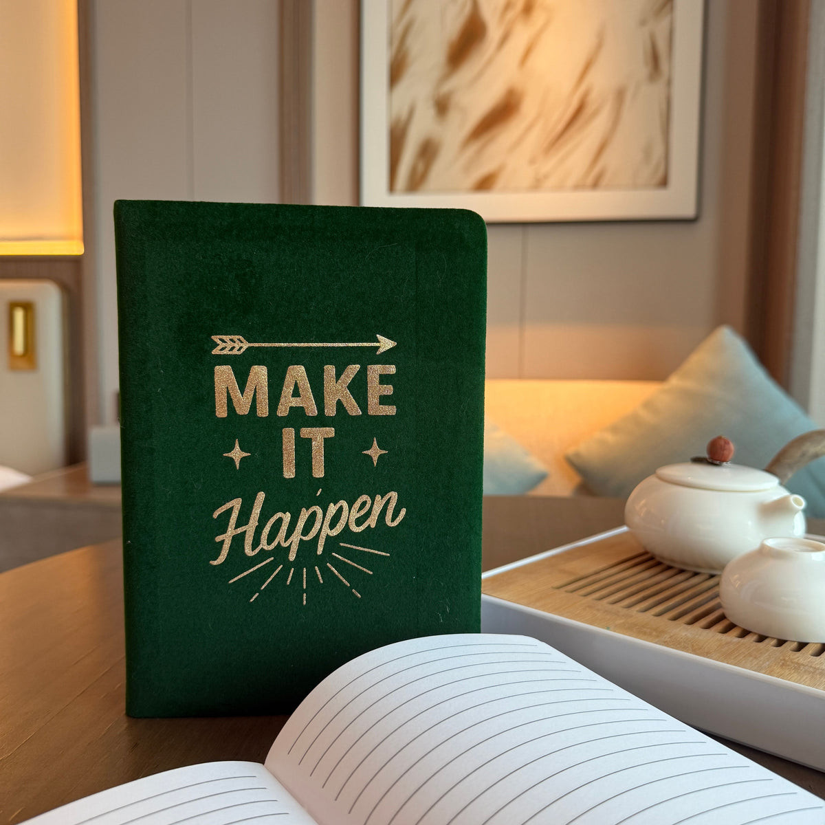 Dark Green Velvet Notebook, Make It Happen, 80 Pages