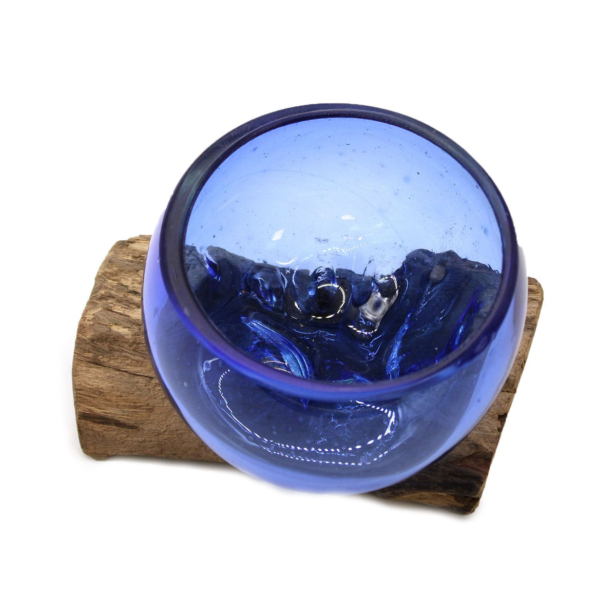 Molten Glass Mini Blue Bowl on Wood – view 4