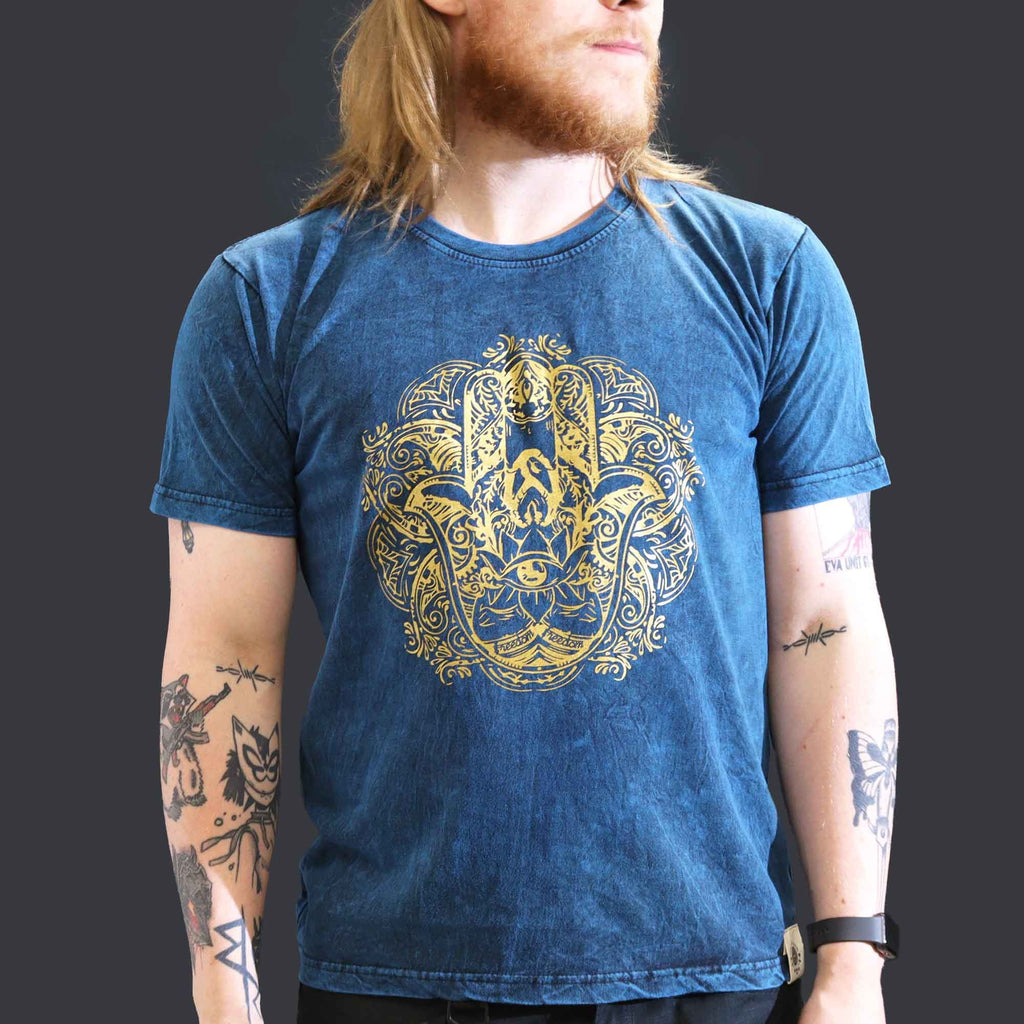Nomad Sari Stonewashed T-Shirt - Hamsa - Blue - Large – view 2