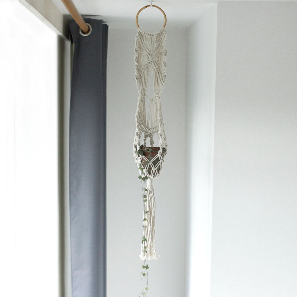 Macrame Plant Hanger with Rattan Hoop, 100cm – view 11