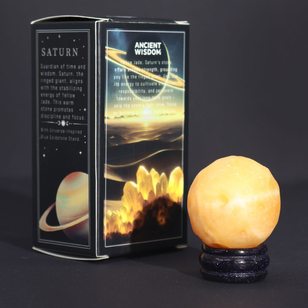 Yellow Jade Planet on Goldstone Stand - 40mm – view 9