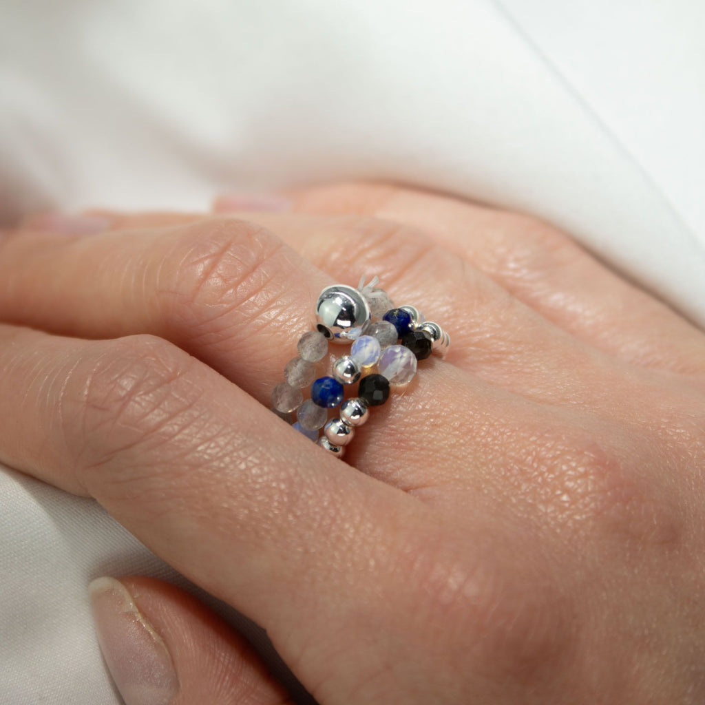 Nymph Gemstone Ring Set - Northern Lights Labradorite & Lapis – view 4