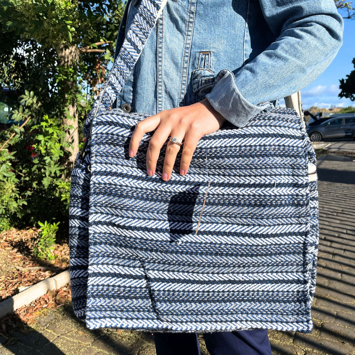 Soft Cotton Laptop Bag - Blue Stripes