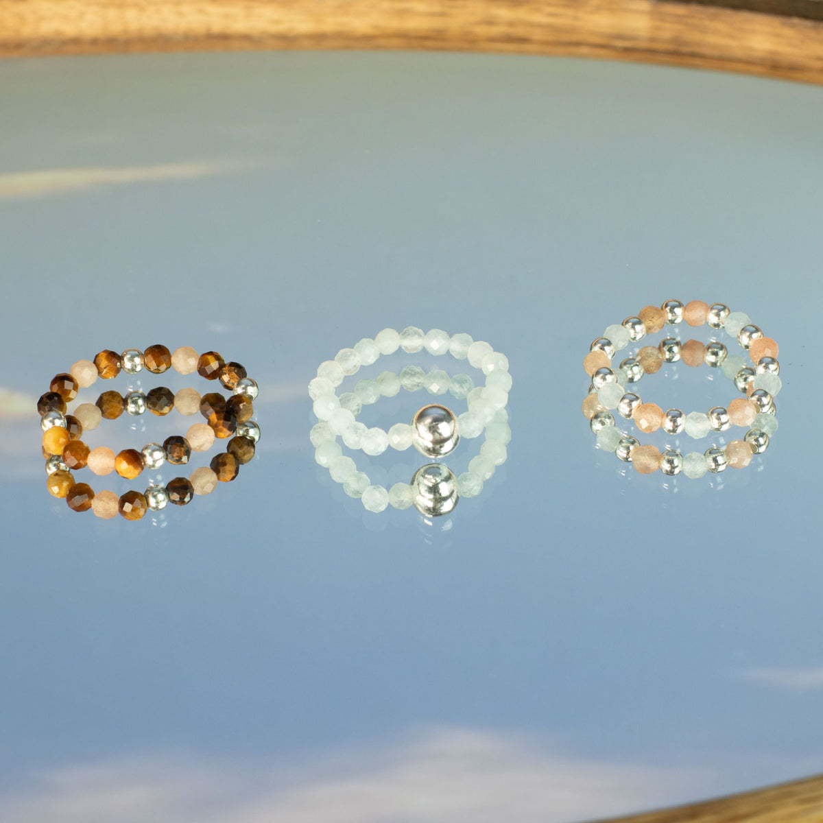 Nymph Gemstone Ring Set - Sea Sunset Sunstone & Tiger's Eye – view 6