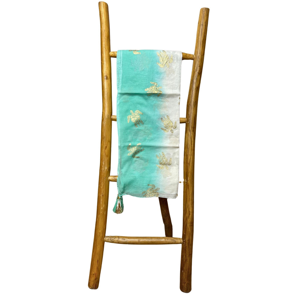 Nomad Sari White & Turquoise Pareo with Gold Turtle Design – view 3