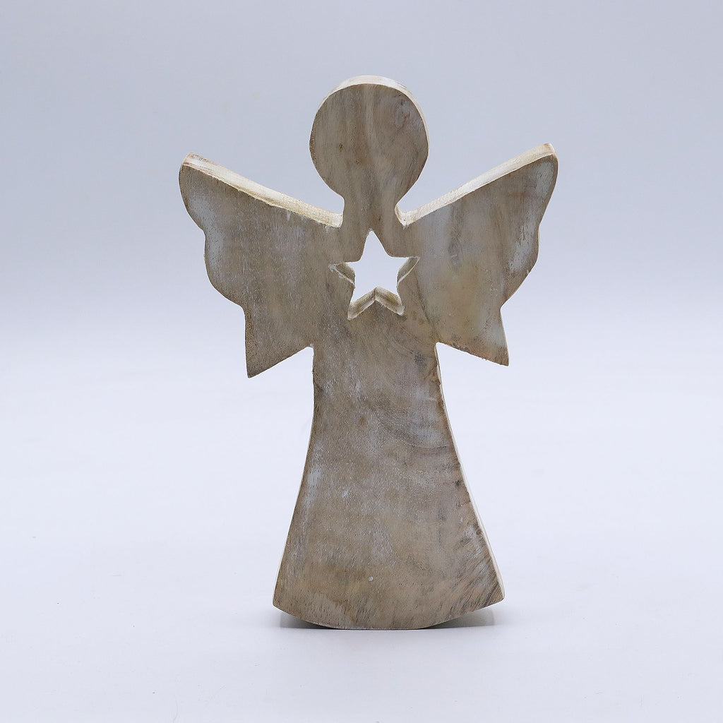 Mango Wood Angel - Whitewash, Star Cut-Out – view 2