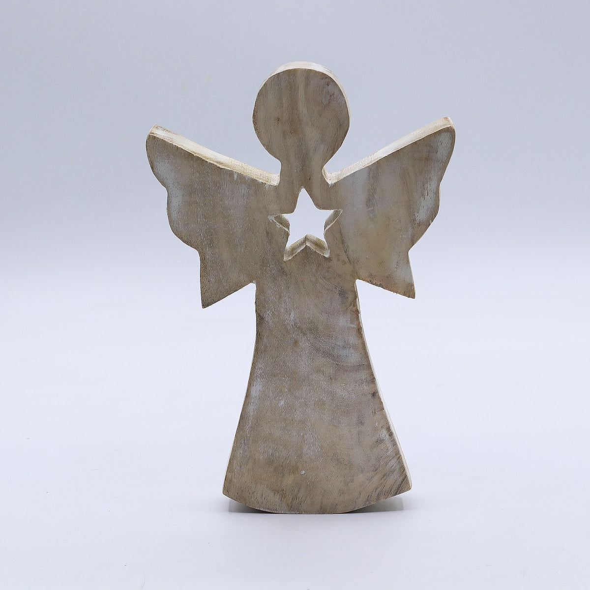 Mango Wood Angel - Whitewash, Star Cut-Out – view 2