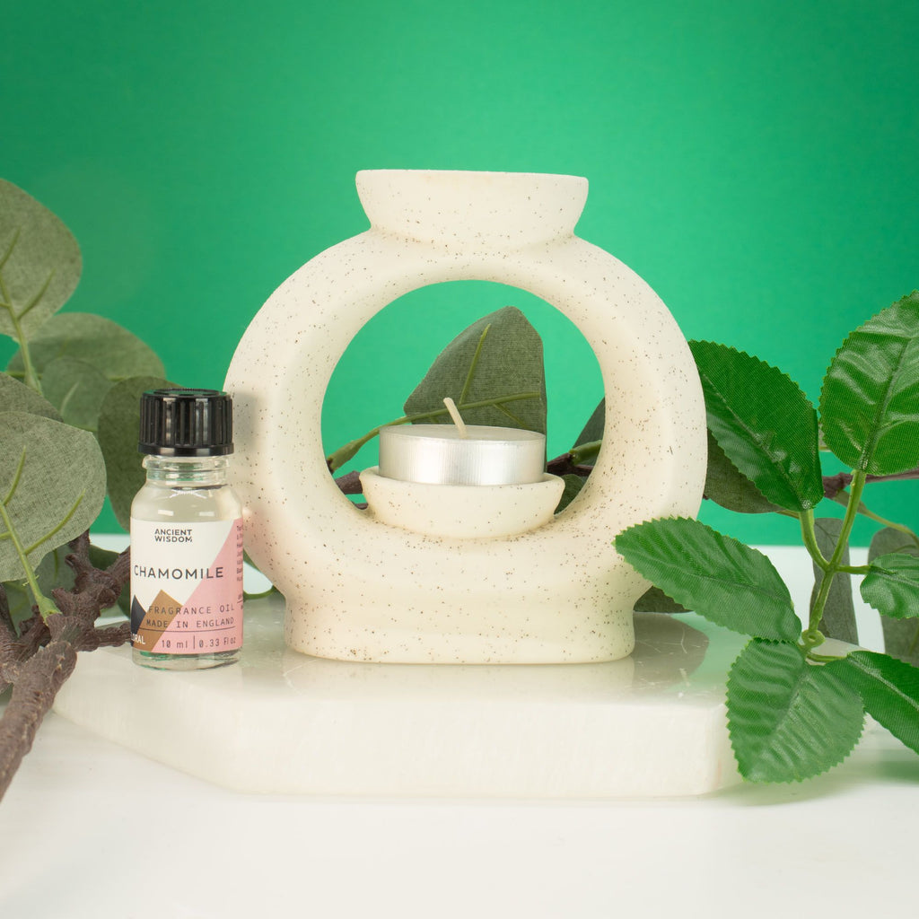 Ceramic Zen Oil Burner - Large Oval Pebble - Speckled Off-White – view 2
