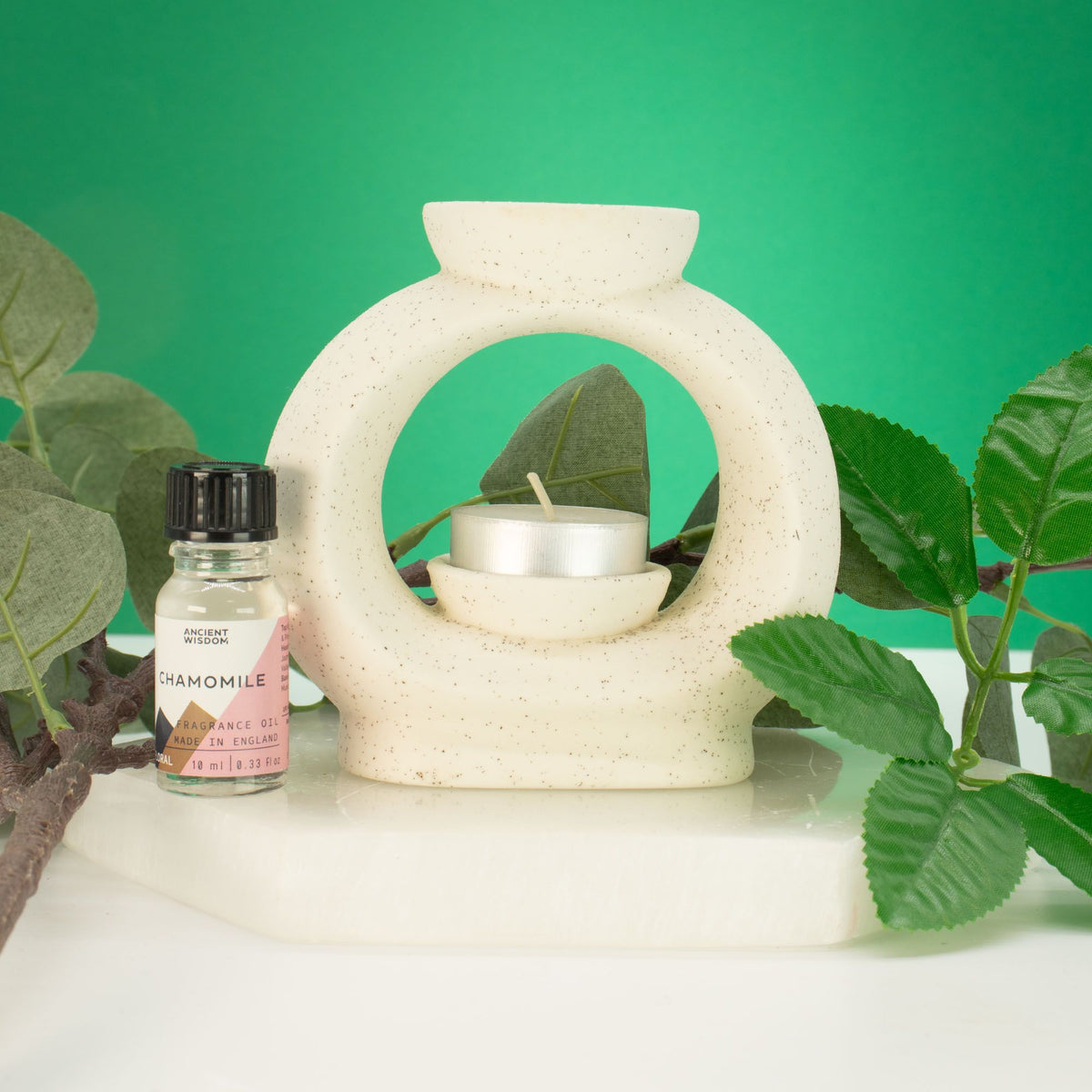 Ceramic Zen Oil Burner - Large Oval Pebble - Speckled Off-White – view 2
