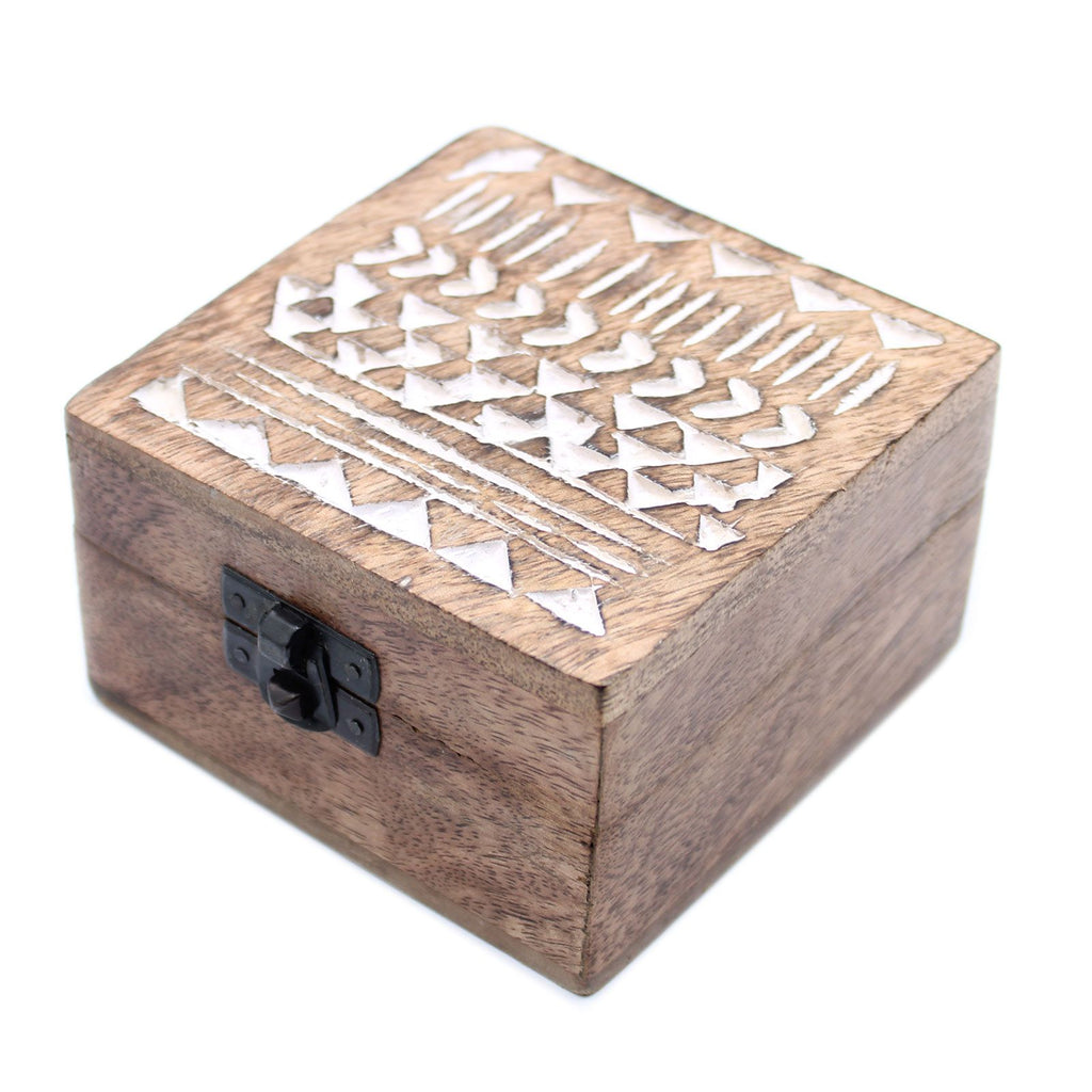 White Wash Mango Wood Box, Aztec Design, 10x10cm – view 5
