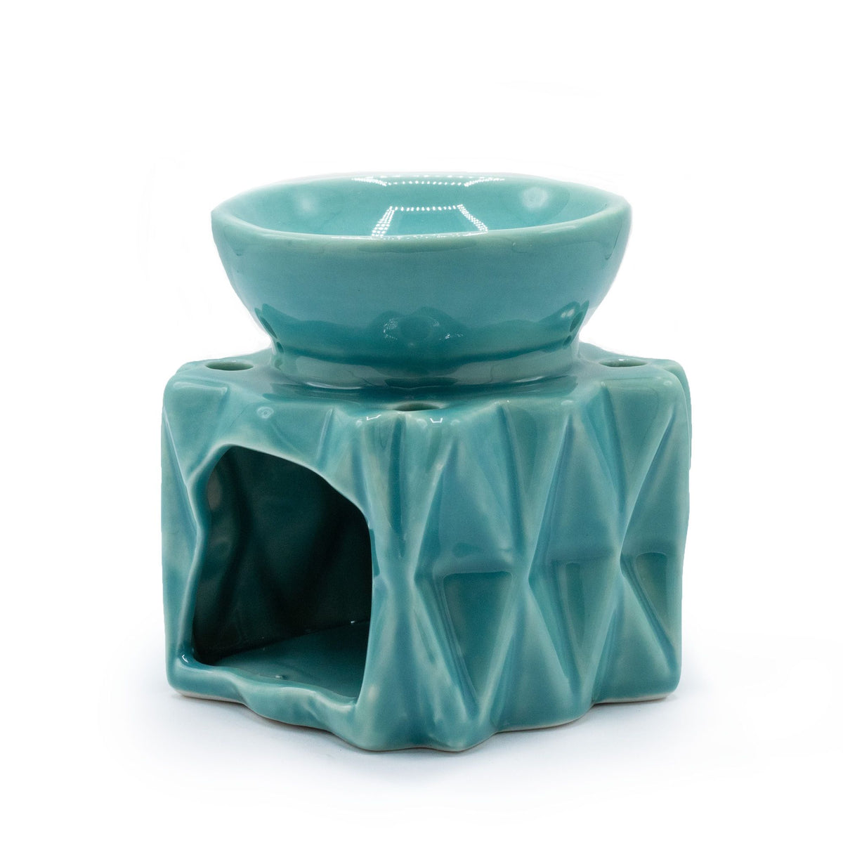 Ceramic Oil Burner - Geometric Cutout - Blue