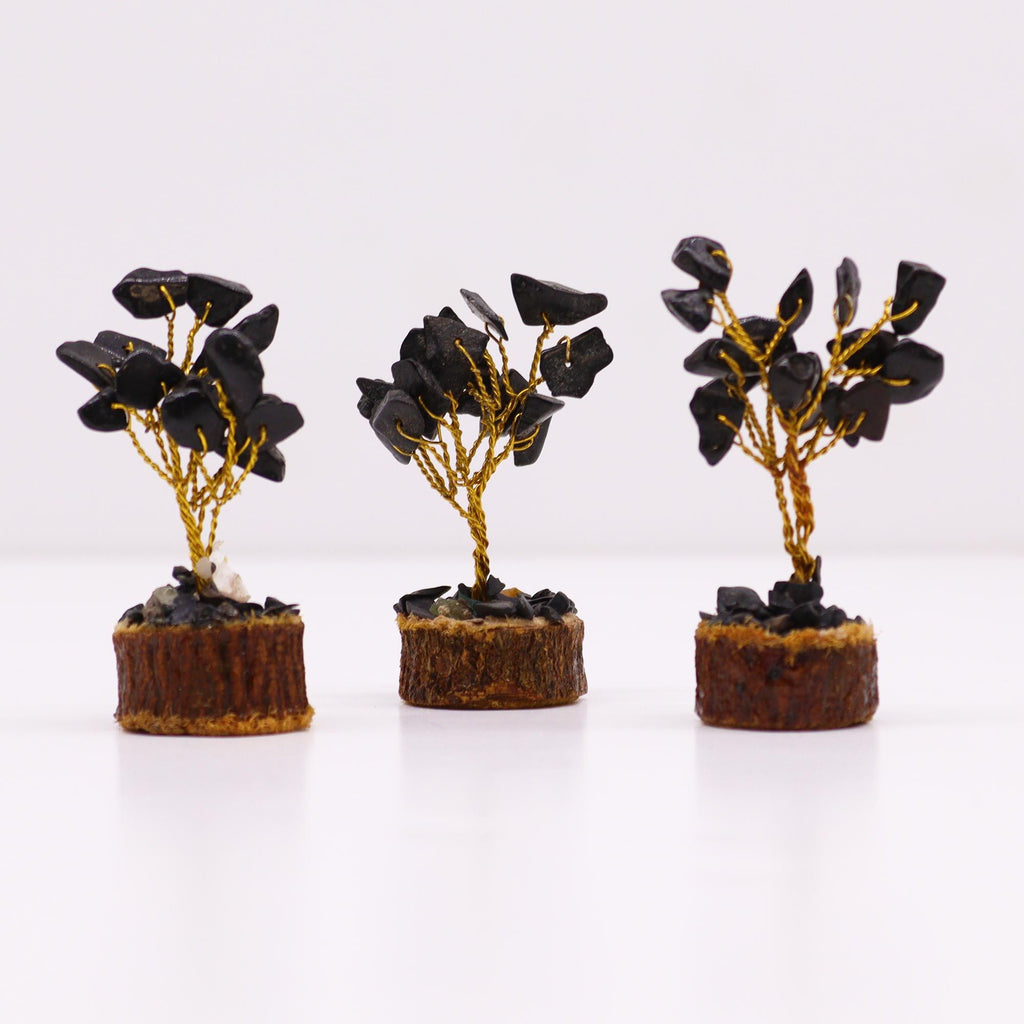 Black Agate Mini Gemstone Tree on Wood Base, 15 Stones – view 5