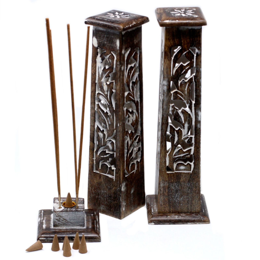 Washed Tapered Mango Wood Incense Tower 30cm – view 3