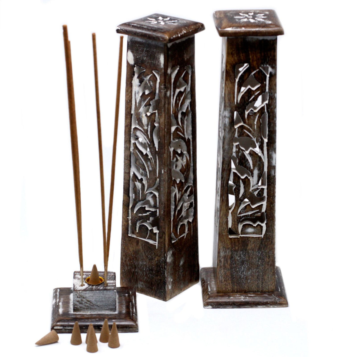 Washed Tapered Mango Wood Incense Tower 30cm – view 3