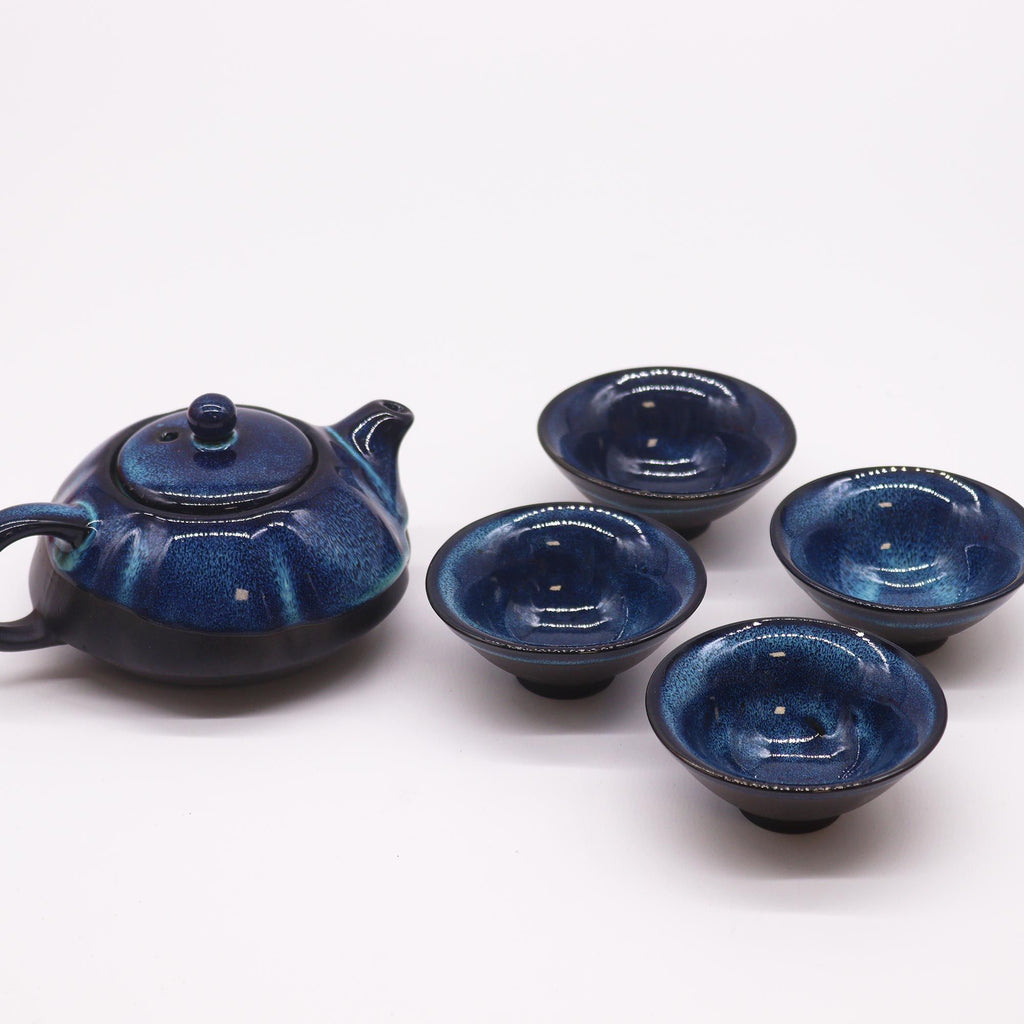 Blue Glaze Ceramic Teapot Set - Pot & Four Cups – view 2