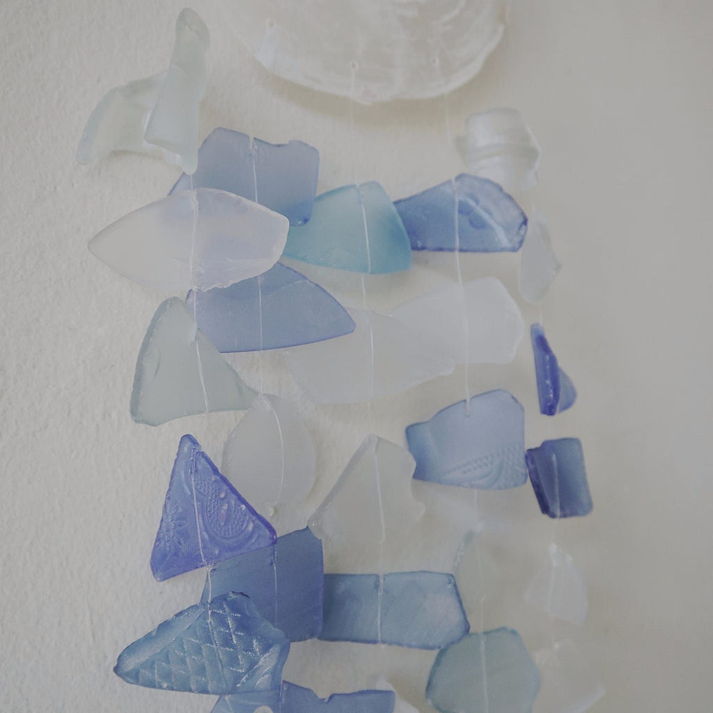 Recycled Glass Drop Wind Chime - Blue & White – view 2
