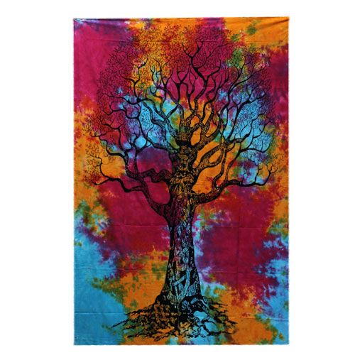 Single Cotton Bedspread & Wall Hanging - Winter Tree 130x200cm