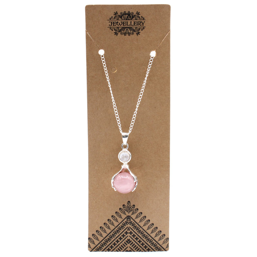 Rose Quartz Healing Hands Gemstone Pendant Necklace