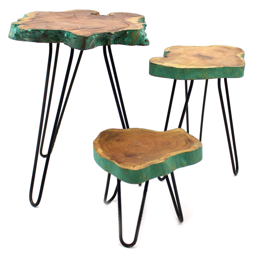 Set of 3 Gamal Wood Plant Stands - Greenwash – view 2