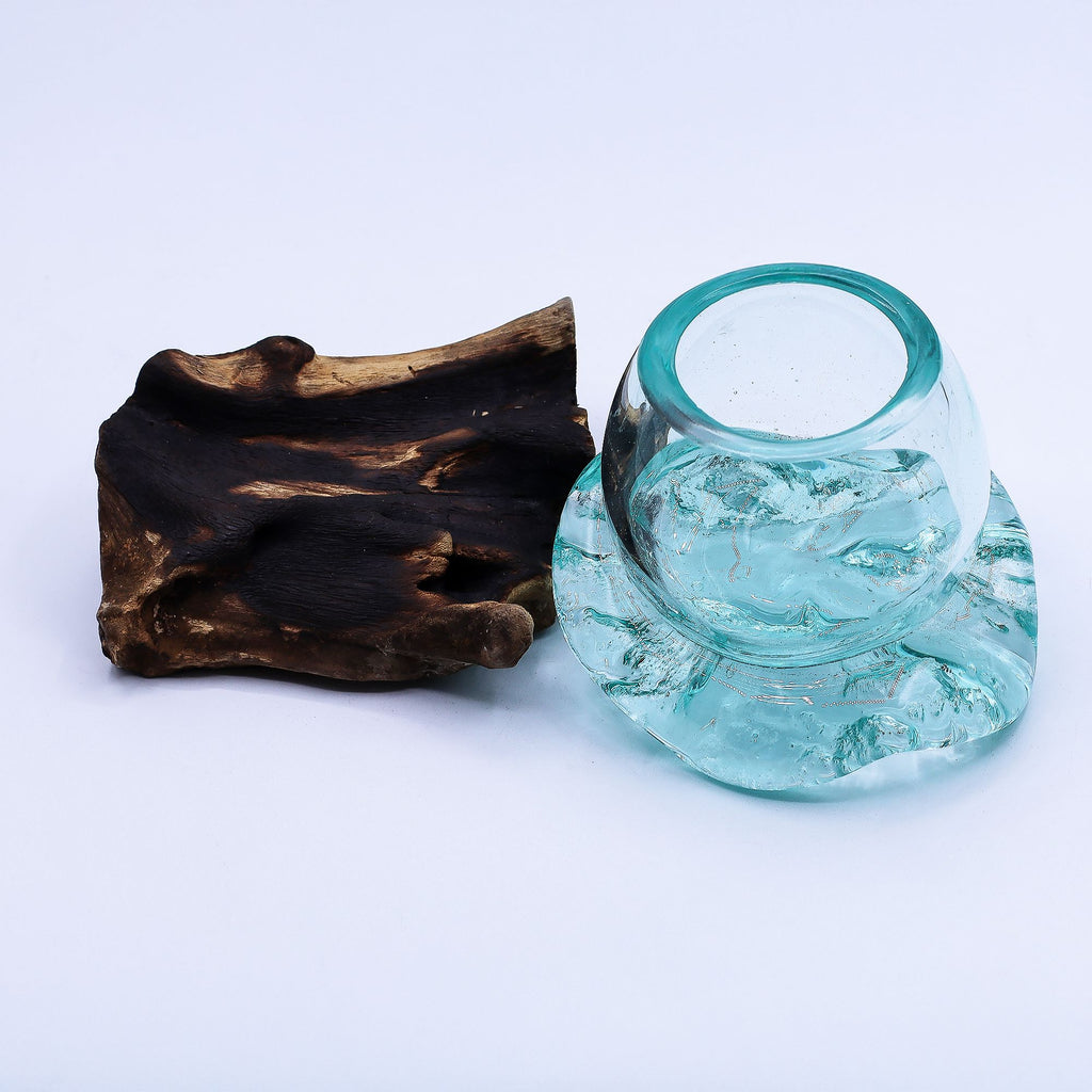 Molten Glass Mini Goldfish Bowl on Wood 20cm – view 7