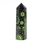 Engraved Black Obsidian Point - Forest Green Celestial Symbols – view 8