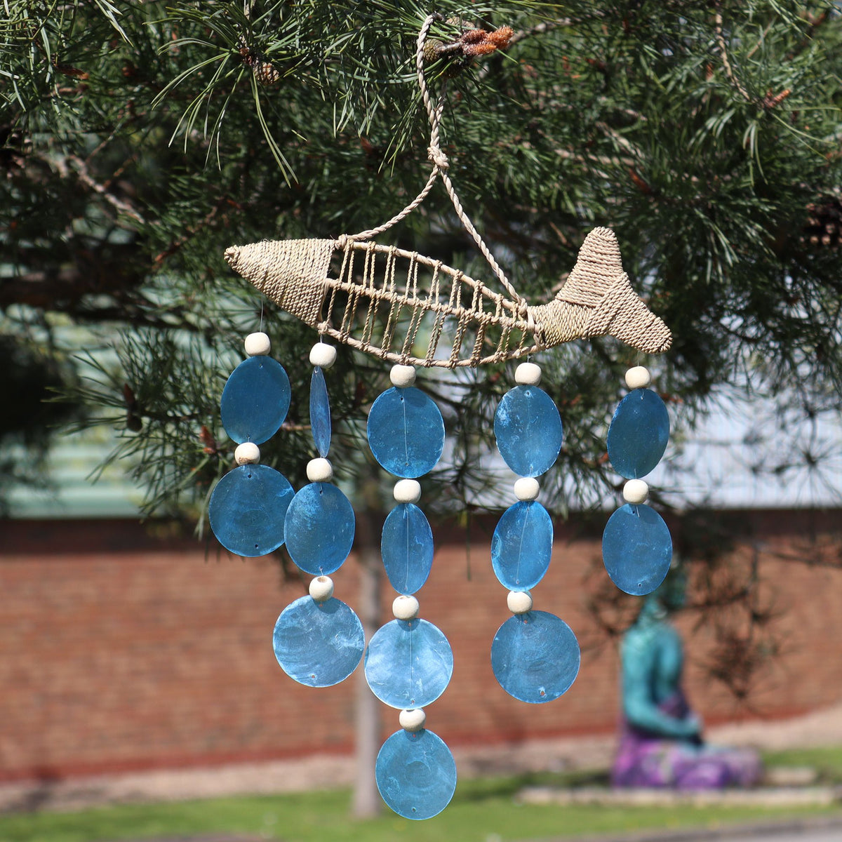 String Fish & Blue Capiz Shell Wind Chime – view 3
