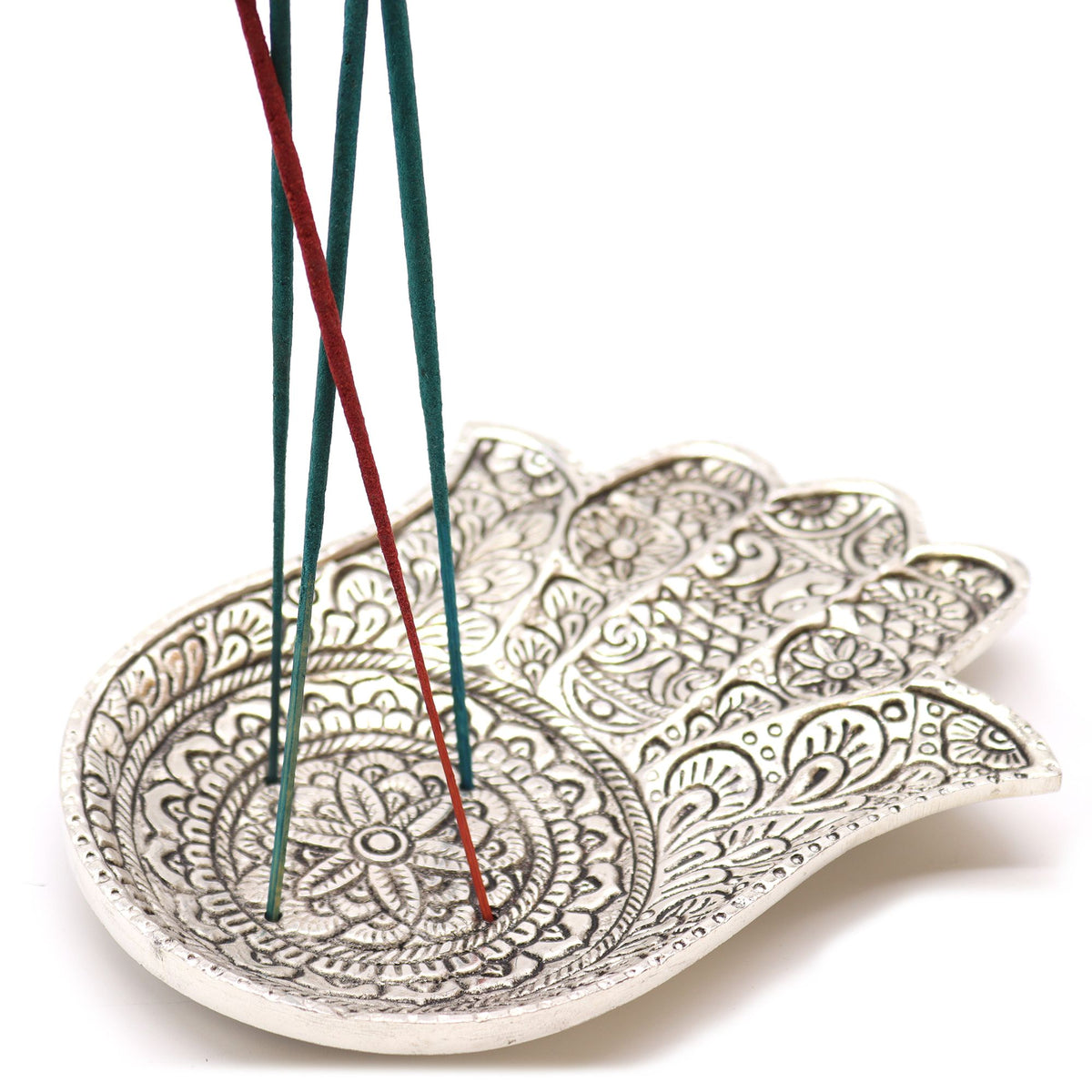 Polished Aluminium Large Hamsa Incense Holder 18x13cm – view 3