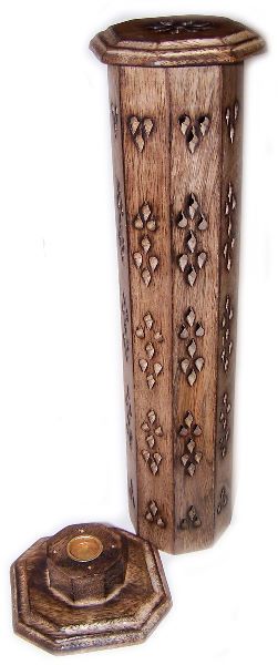 Hexagonal Incense Tower Smoke Box - Mango Wood