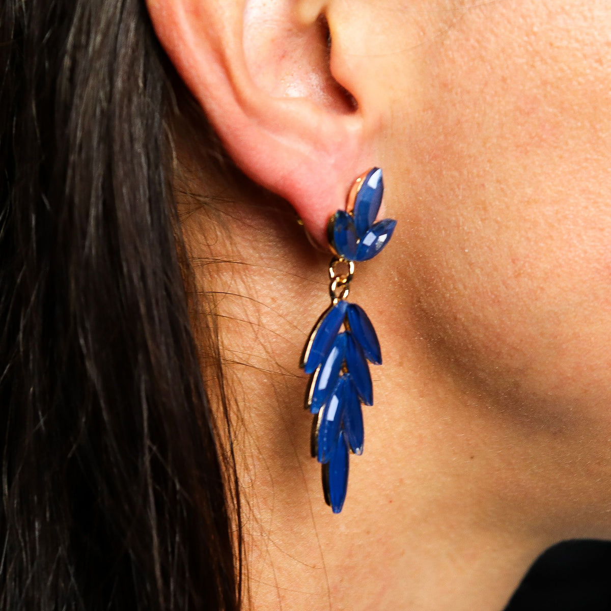 Nymph Royal Blue Long Drop Vintage Glass Earrings – view 6