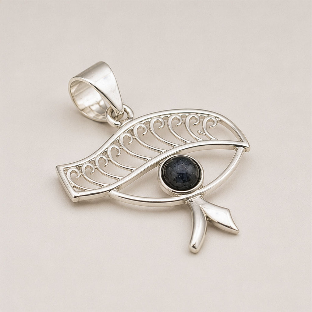 Eye of Cleopatra Iolite Pendant Necklace Silver Plated Cord – view 6