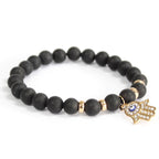 Black Agate Bracelet with Hamsa Charm