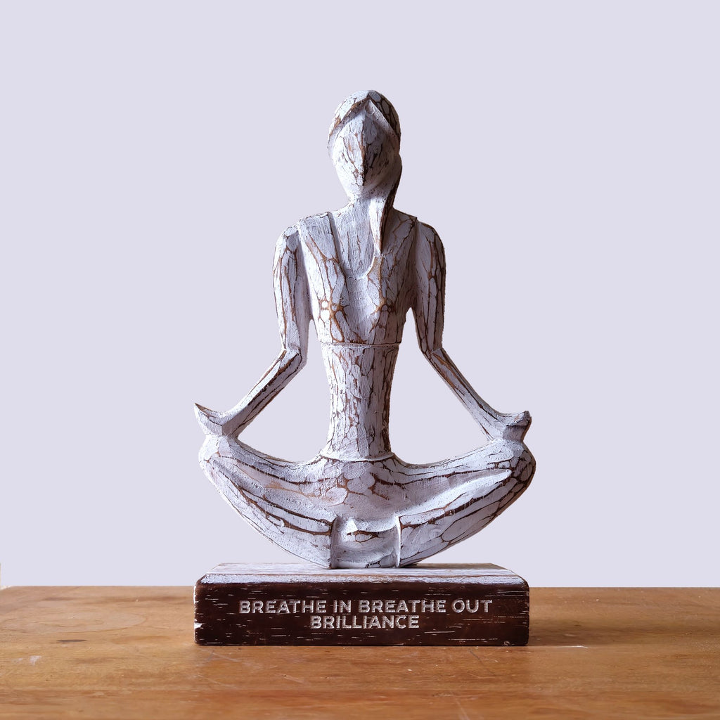 Wooden Yoga Lady Statue - Easy Pose, Whitewash Finish – view 3