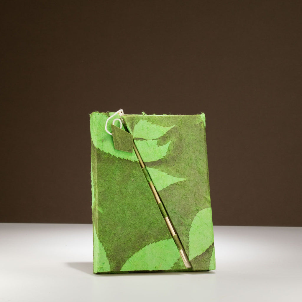 Lokta Bold Floral Notebook – Medium, Bamboo Lock – Moss Green – view 3