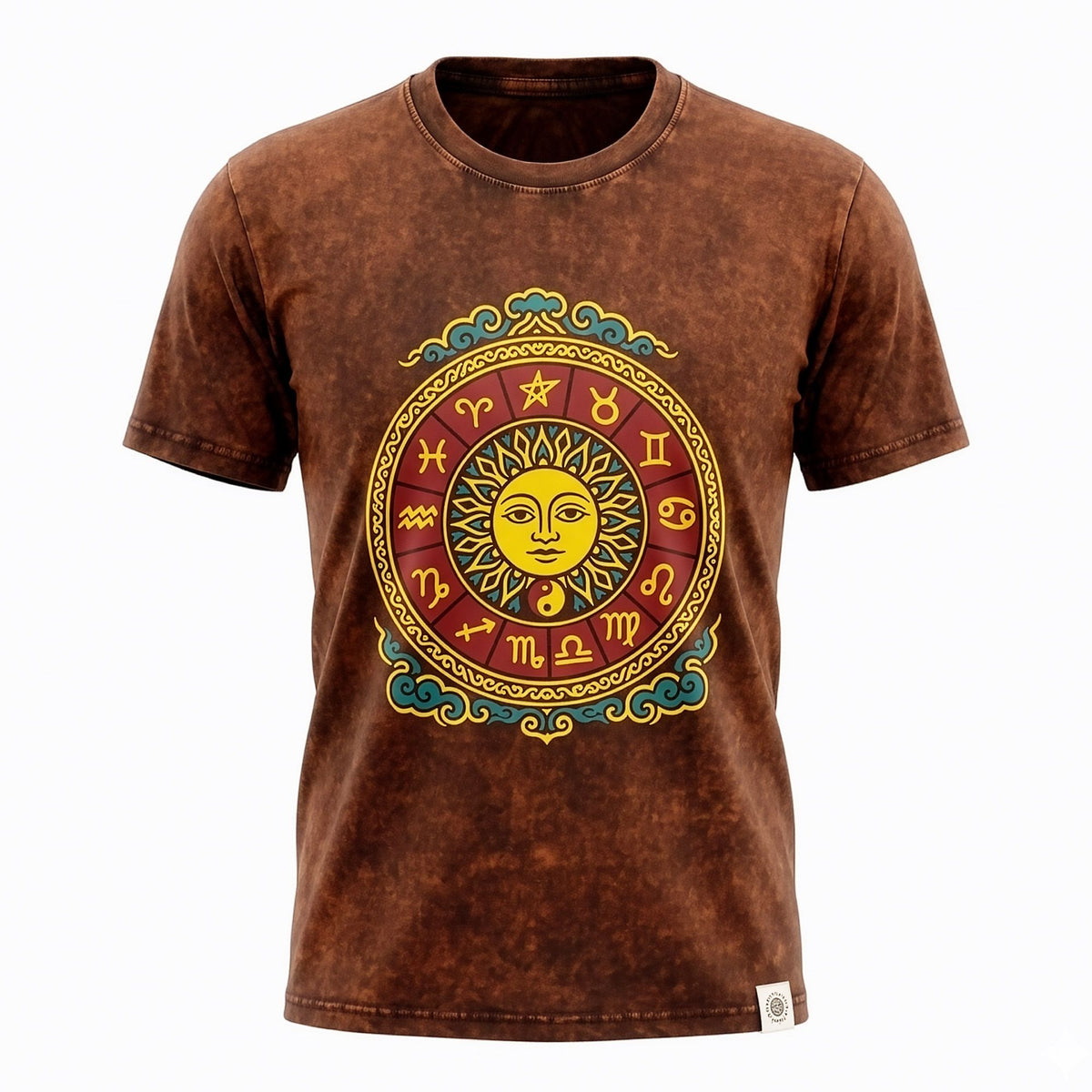 Nomad Sari Stonewashed T-Shirt - Sun & Zodiac - Brown - Large – view 2