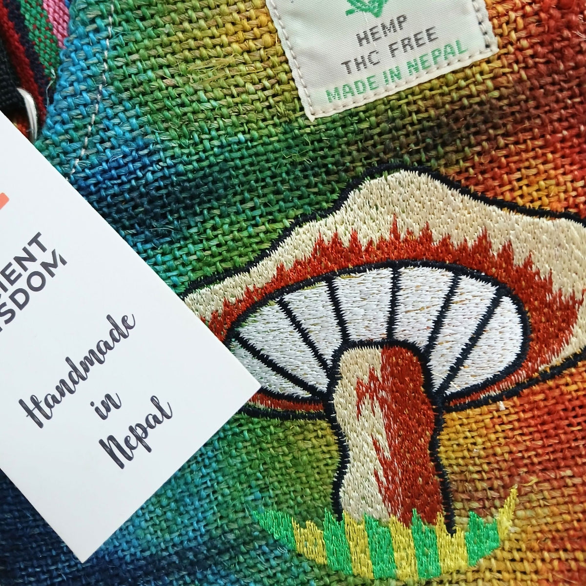 Hemp Embroidery Mushroom Party Bag - Orange Mushrooms – view 3