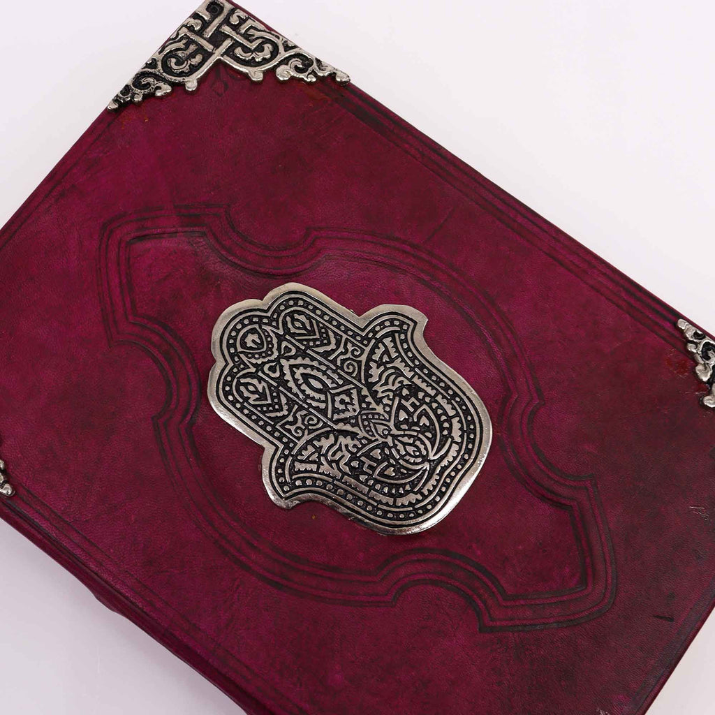 Hefty Red Tan Leather Book, Zinc Hamsa – 18x26 cm – view 3