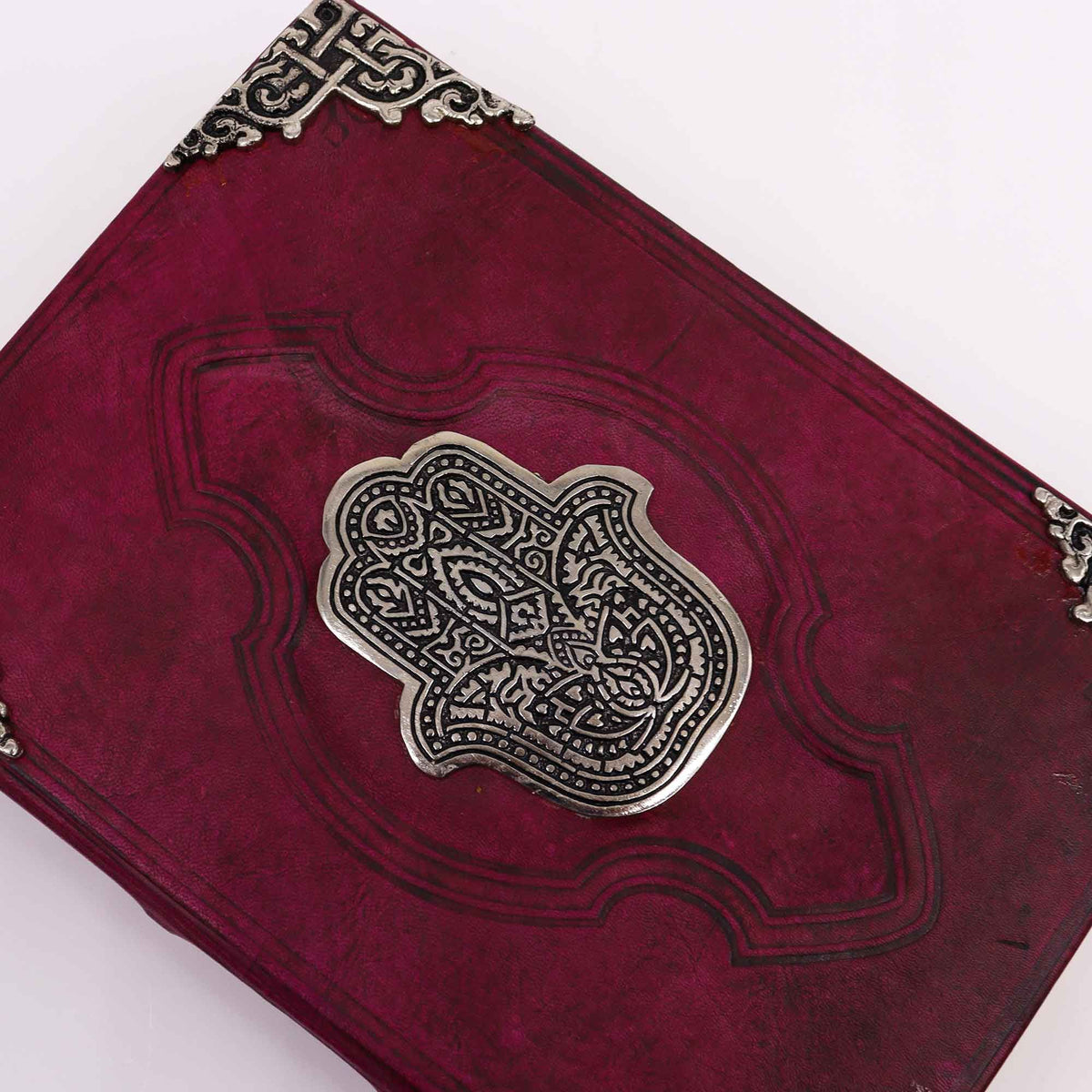 Hefty Red Tan Leather Book, Zinc Hamsa – 18x26 cm – view 3