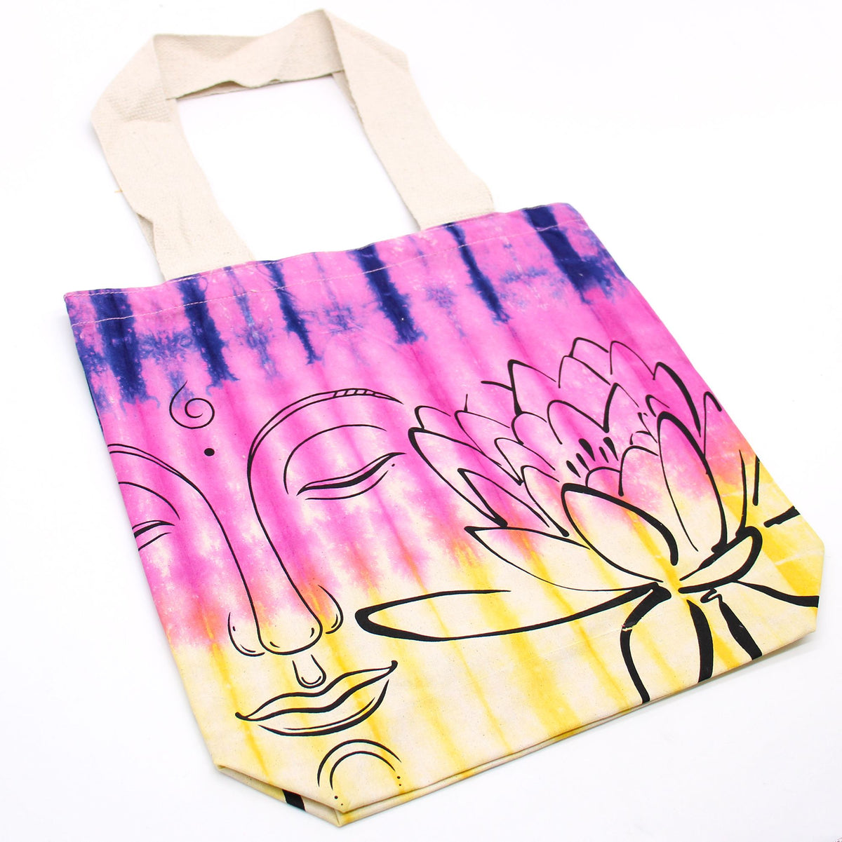 Tie-Dye Cotton Bag - Lotus Buddha - Multicolour - Natural Handle – view 3
