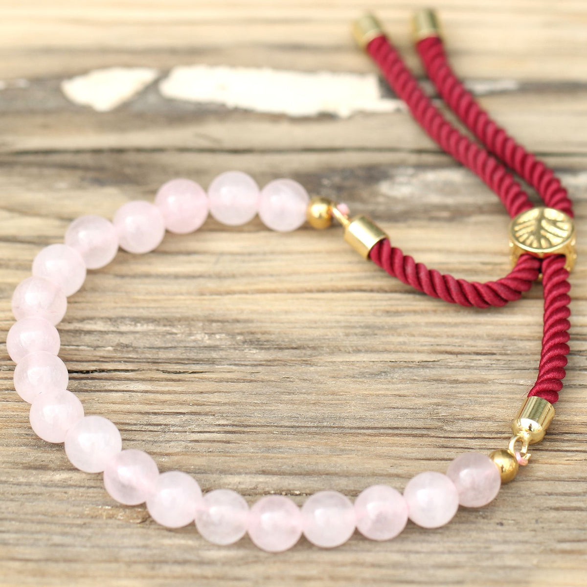 Rose Quartz Gemstone Bracelet, Gold-Plated Sliding Toggle – view 3