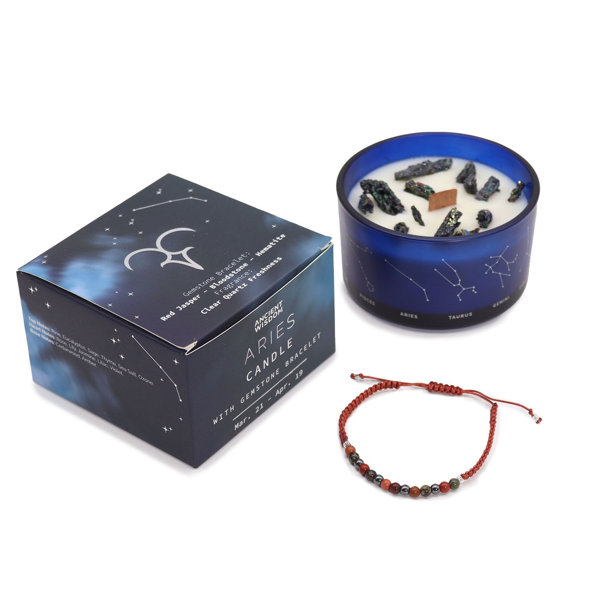 Aries Zodiac Crystal Candle with Gemstone Bracelet – view 5