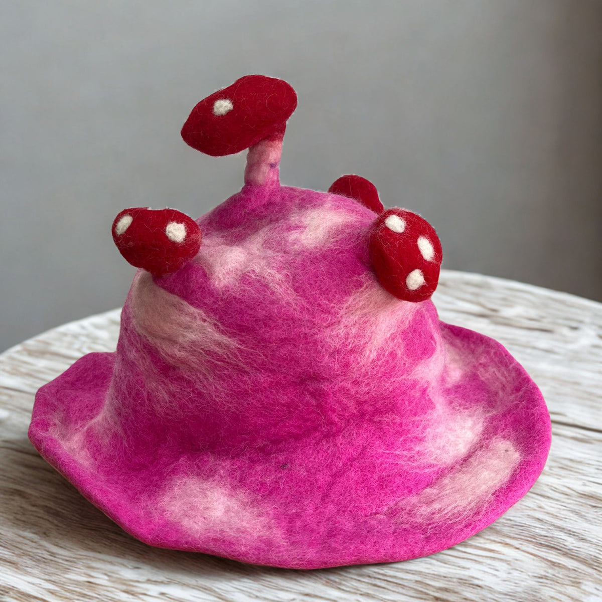 Felted Wool Mushroom Hat - Shocking Pink – view 3