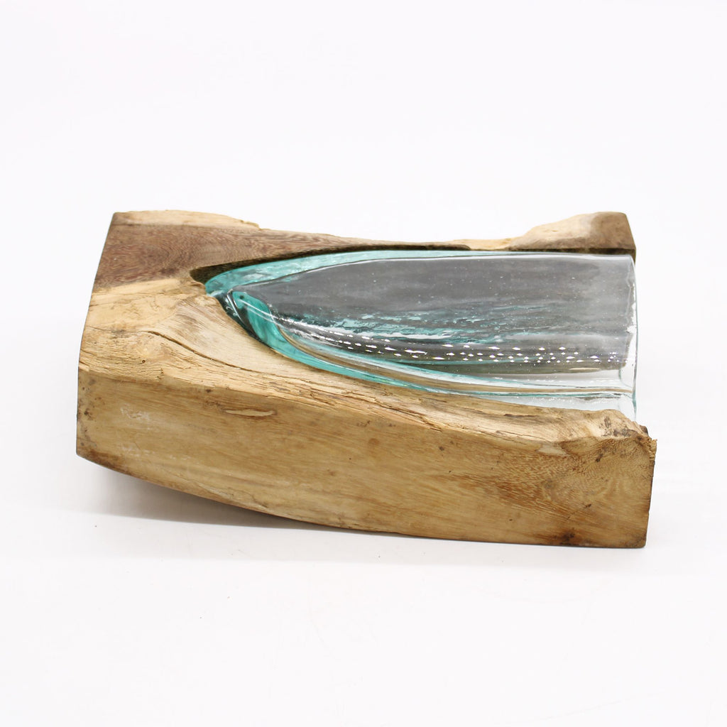Molten Glass V-Shaped Art Vase on Wood – view 5