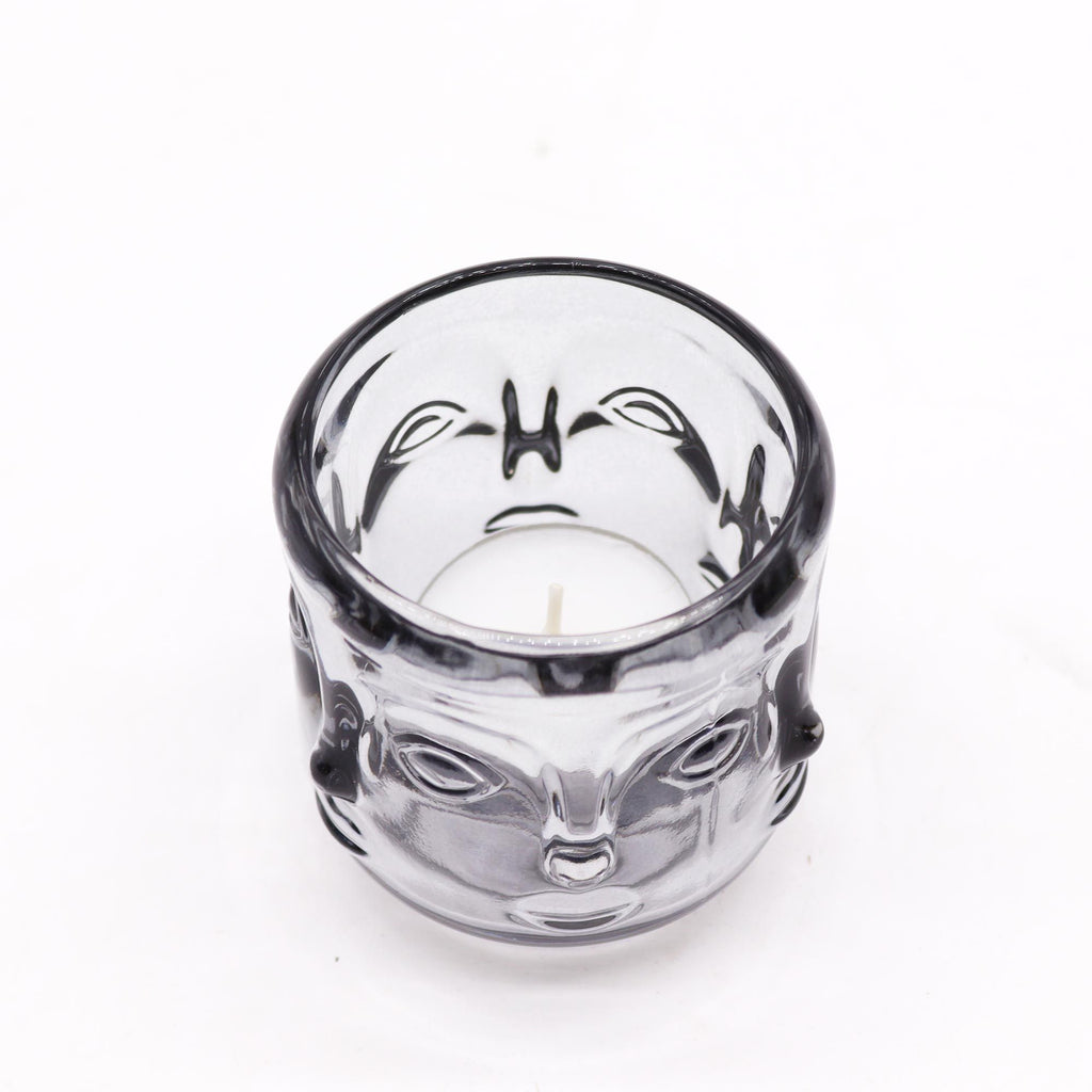 Buddha Faces Glass Candle Jar Set - Midnight Grey – view 2