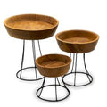 Set of 3 Elevated Teak Bowls on Metal Stands