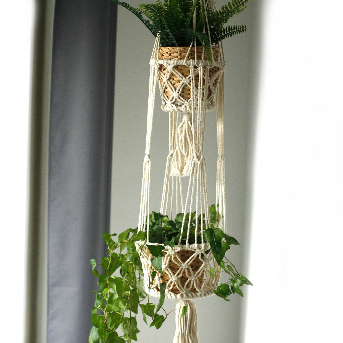 Double-Pot Macrame Plant Hanger, 100cm Long – view 5