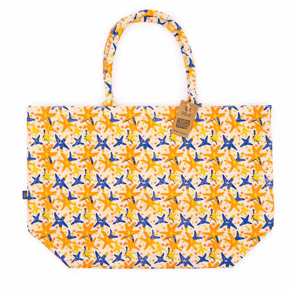 Big Bright Bag - Abstract Starfish Print, Blue & Yellow – view 3