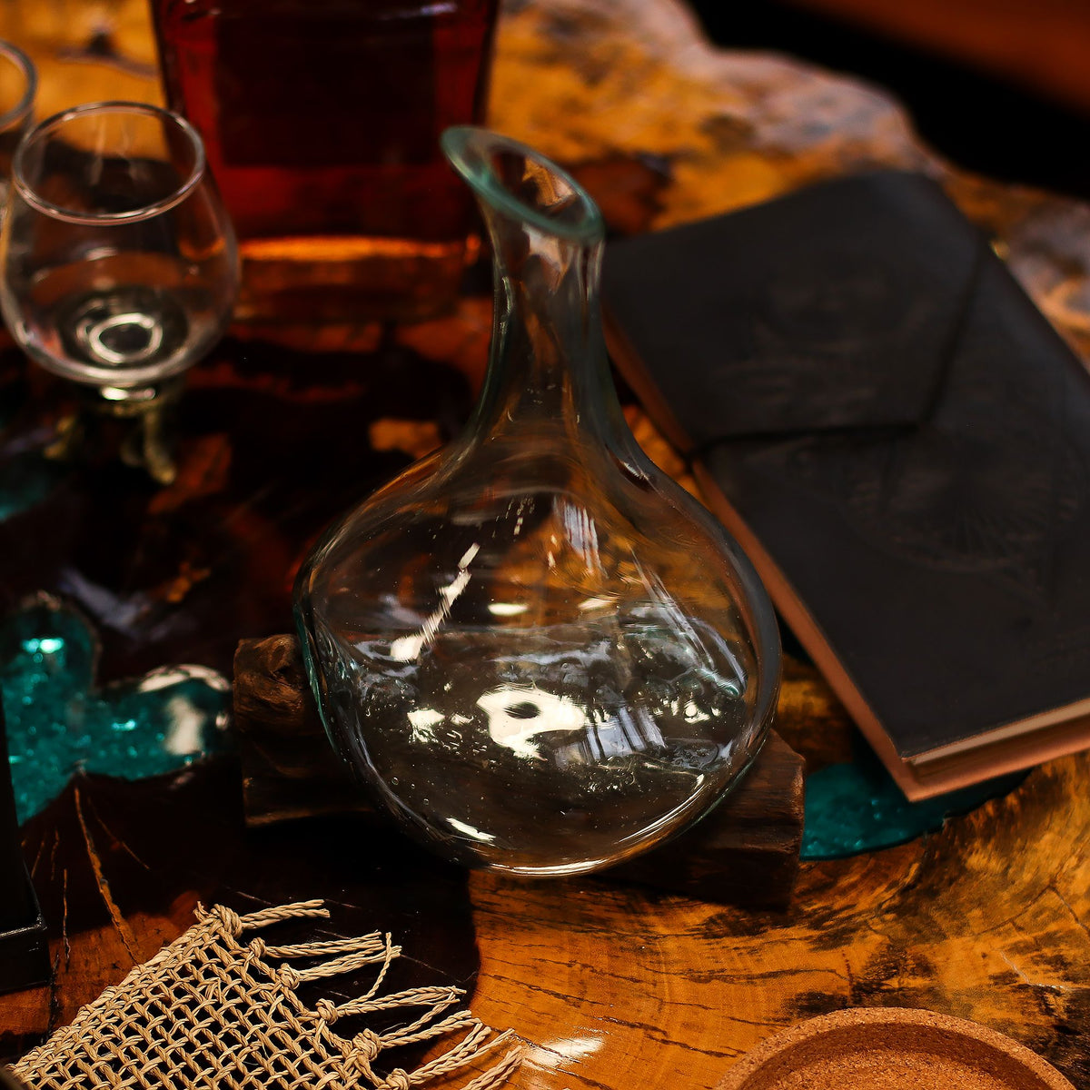 Molten Glass Mini Decanter on Wood 20cm – view 4