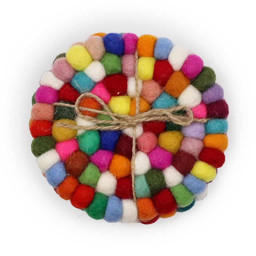 Felt Ball Round Coasters 10cm - Multi Colour (Set of 4) – view 2