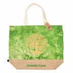 Jute and Cotton Tote Bag - Green Stonewash Tree of Life